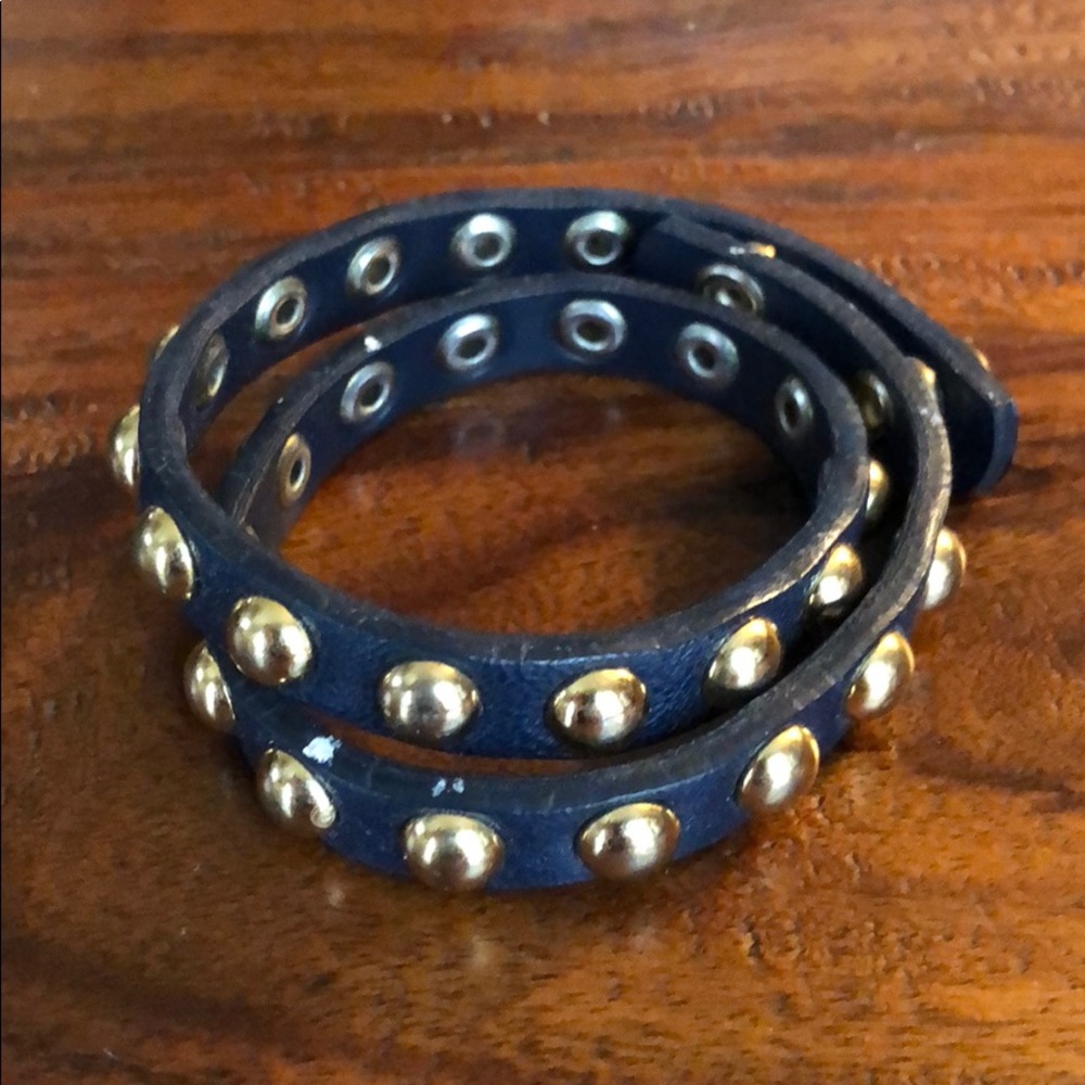 Navy leather bracelet with gold grommets